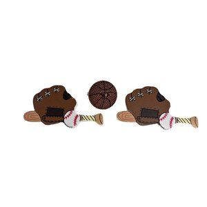 Set of 3 Plastic Pins Baseball Glove Ball Bat and Basketball